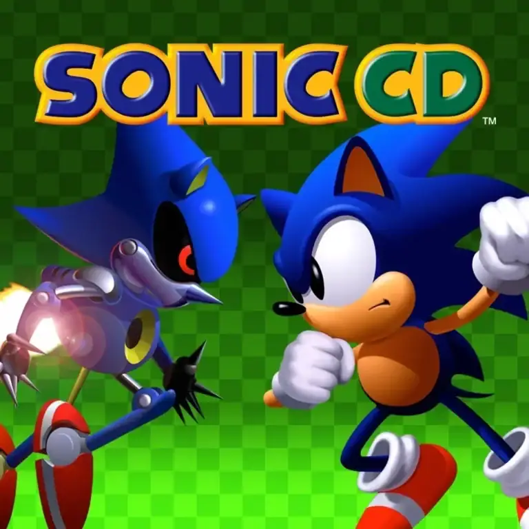 Sonic le hérisson et Dr Robotnik dans un combat épique, illustration du jeu Sonic CD, jeu vidéo de plateforme classique, action et aventure.