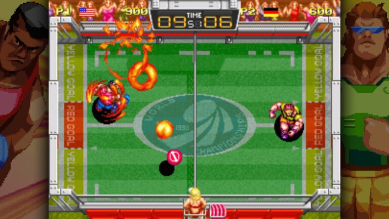 Raquette de jeu de basket rétro avec personnages pixelisés en action lors d’un match intense, utilisant des effets visuels colorés pour une expérience de jeu arcade nostalgique.