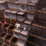 Écran de jeu vidéo d'action et plateforme avec graphiques 3D, personnages et éléments inspirés d'Air-Gaming, exploration de zones complexes et défis de saut pour les amateurs de jeux vidéo.