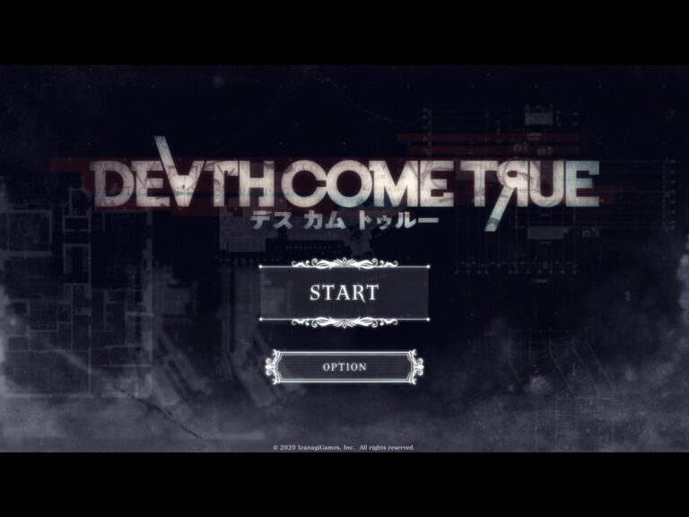 Capture d'écran du menu principal du jeu vidéo Death Connect, affichant un style sombre et futuriste avec options de démarrage et d'accueil.