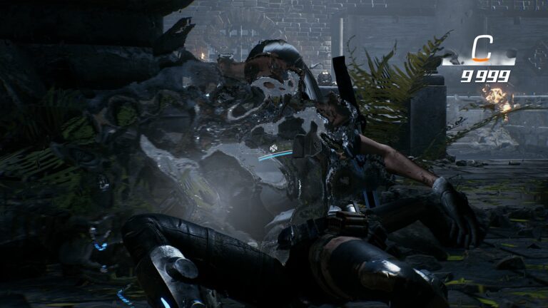 Explosion d’un soldat dans un jeu vidéo de tir en environnement urbain sombre, avec des détails de graphismes haute définition.