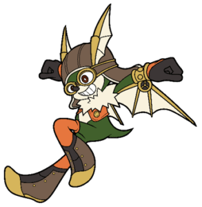 Un personnage de jeu vidéo fantastique avec ailes, lunettes et costume d'aventurier, illustrant l'univers d'Air-Gaming, plateforme dédiée aux jeux en ligne, e-sports et communauté de gamers passionnés.