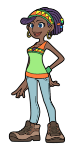 Une jeune femme africaine avec un style coloré et dynamique, portant une casquette et des vêtements décontractés, symbolise la jeunesse et la créativité dans un environnement de gaming et d’e-sport.