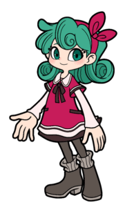 Une jeune fille de style kawaii avec des cheveux verts, portant un vêtement rose et une grande boucle sur la tête, illustration pour le site Air-Gaming.