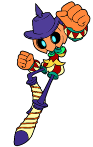 Air-Gaming personnage de jeu vidéo avec chapeau violet, costume coloré et mouvements dynamiques, représentant l'univers du gaming et des jeux vidéo en ligne.