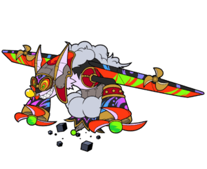 Moteur d'avion de combat coloré avec design stylisé, explosion artistique, style de jeu vidéo et concept de compétition aérienne, inspiré par l'univers d'Air-Gaming.