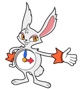 Raton d'horloge animé, symbole de rapidité et précison dans le jeu vidéo. Illustration cartoon de personnage fictif avec oreilles pointues et expression amie, représentant l'univers gaming d'Air-Gaming.