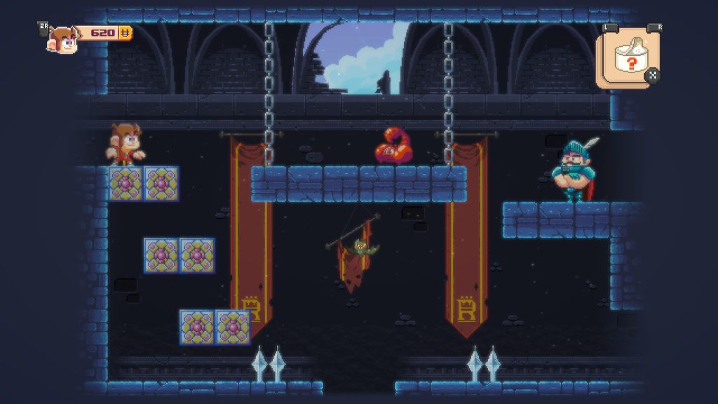 Héros pixelisés en action dans un jeu d'aventure rétro avec des éléments de plateforme et de combat, mettant en avant l'univers d'Air-Gaming avec graphismes colorés et style 8-bit.