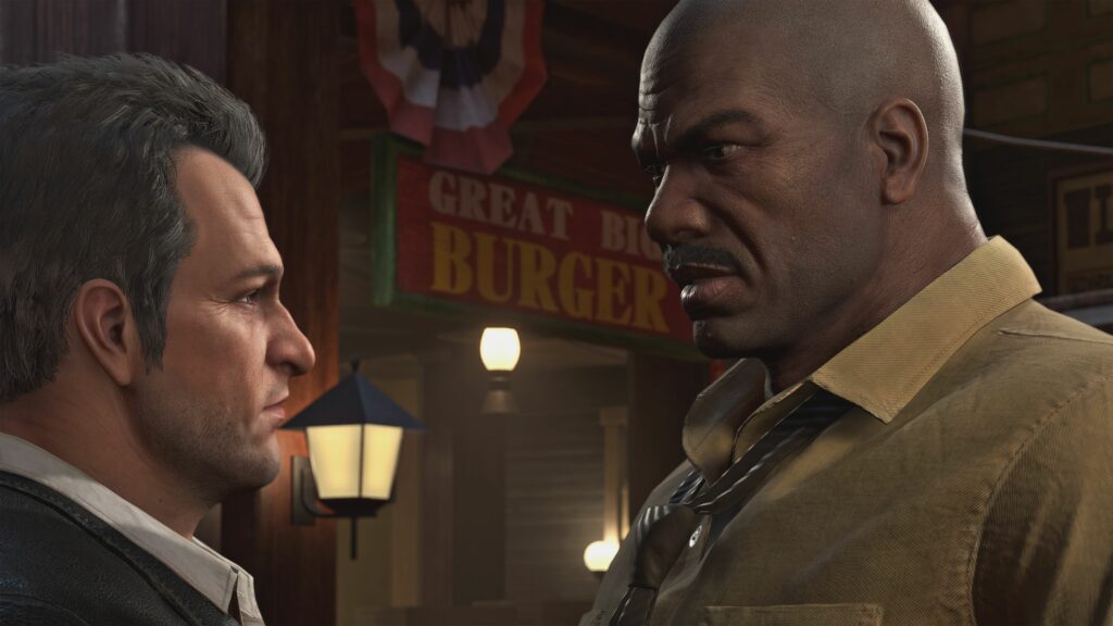 Buteur avec une arme à feu dans un centre commercial, devant un caddie rempli d'armes et d'objets dangereux, scène de vidéo de jeu ou d'animation intense, environnement de shopping moderne.