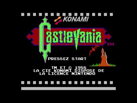 Capture d'écran du jeu vidéo Castlevania sur Nintendo, illustrant une scène emblématique de l’époque 8 bits, pour une expérience rétro gaming.