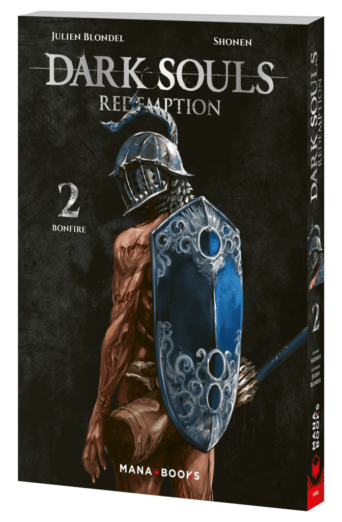 Homme en armure chevaleresque avec bouclier et épée pour jeu de rôle Dark Souls Réfection.