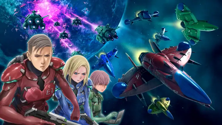 Vaisseaux spatiaux futuristes et personnages de science-fiction en pleine bataille dans l'espace, images du jeu vidéo Air-Gaming mettant en scène action, stratégie et aventure.