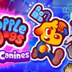 Crapple Dogs : jeu vidéo de plateforme avec personnages de chiens lunaires et univers spatial vibrant.