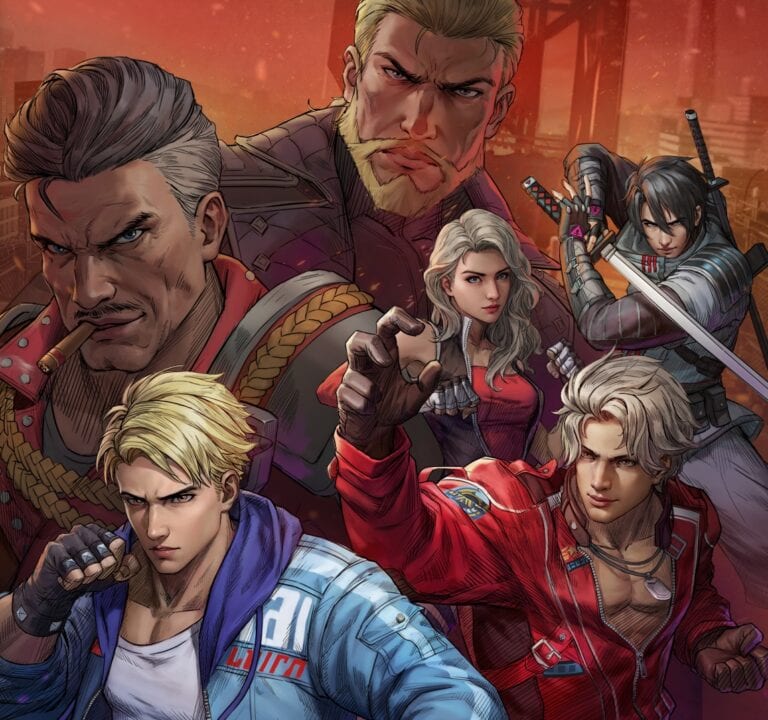 Héros de jeu vidéo urbain et aminés en action, avec des personnages équipés d'armes et costumes de combat dans une ambiance intense de Cyberpunk.