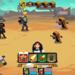 Combats de style pixel art avec héros et ennemis dans un décor apocalyptique, illustration de jeux vidéo d'action et stratégie dans l'univers Air-Gaming.
