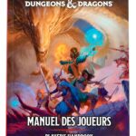 Manuel du jeu Dungeons & Dragons avec héros fantastiques combattant un dragon géant dans un paysage épique, illustration haute en couleur pour guides de jeu rôle et stratégie.