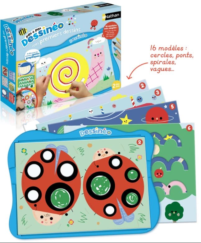 - Jeu éducatif pour enfants avec 16 modèles, cercles, ponts, spirales, vagues, idéal pour premiers dessins et développement créatif des tout-petits.