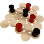 Pions en bois rouges, noirs et naturels pour jeu de société, parfaits pour plateau de jeu stratégique, lounge ou arcade, idéal pour jeux de société et animations.