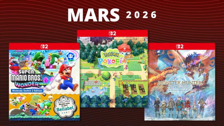 Jeux à venir en mars 2026, incluant Pokémon Pokopia, Super Mario Bros Wonder, et Monster Hunter Stories 2. Découvrez les nouveautés et sorties prévues pour cette période.