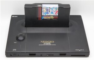 Console NeoGeo Mini pour jeux rétro, compatible avec cartouches NeoGeo, idéale pour collectionneurs et amateurs de jeux classiques.