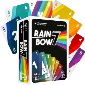 Jeu de cartes Rainbow 7, idéal pour les amateurs de jeux de société, avec des couleurs vives et une mécanique stratégique pour 2 à 5 joueurs.