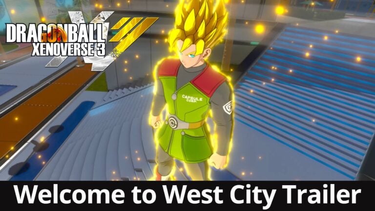 Personnage de Goku en Super Saiyan dans DRAGON BALL XENOVERSE 3, avec effets lumineux et décor futuriste.