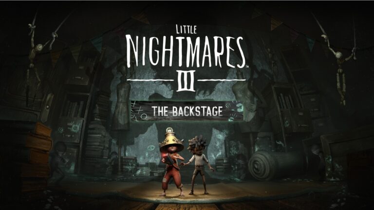 Personnages du DLC de Little Nightmares III dans le Chapitre 1 - The Backstage, scène sombre et mystérieuse.