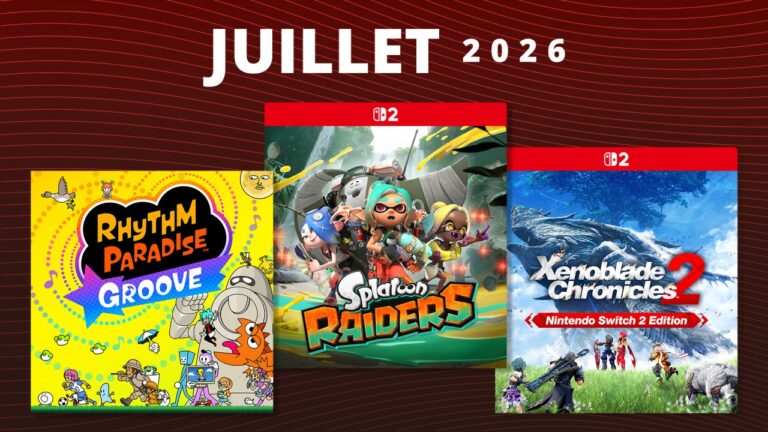 Trois jeux vidéo à venir en juillet 2026 : Rhythm Paradise Groove, Splatoon Raiders, Xenoblade Chronicles 2 Edition Switch 2.