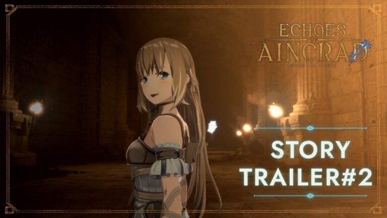 Personnage féminin dans un décor sombre et mystérieux, promotion pour la bande-annonce de Echoes of Aincrad.