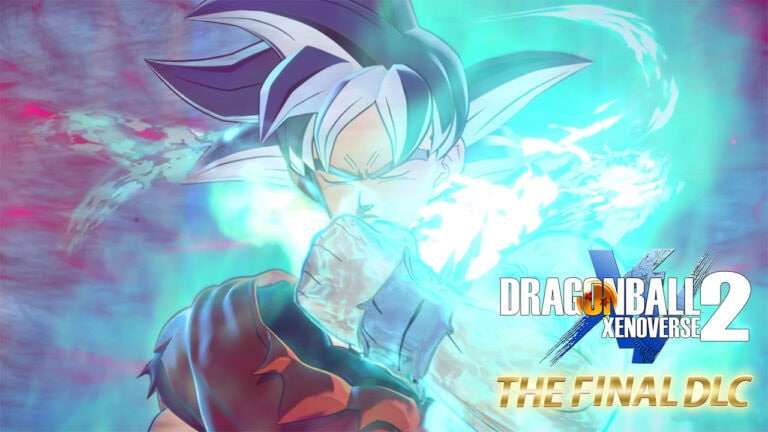 Goku en mode Ultra Instinct, concentré et prêt à combattre dans Dragon Ball Xenoverse 2, avec un fond énergique et lumineux.
