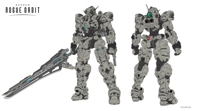 Deux robots Gundam de haute mobilité de Gundam Rogue Orbit, armés d'armes futuristes, dans un style de science-fiction détaillé.