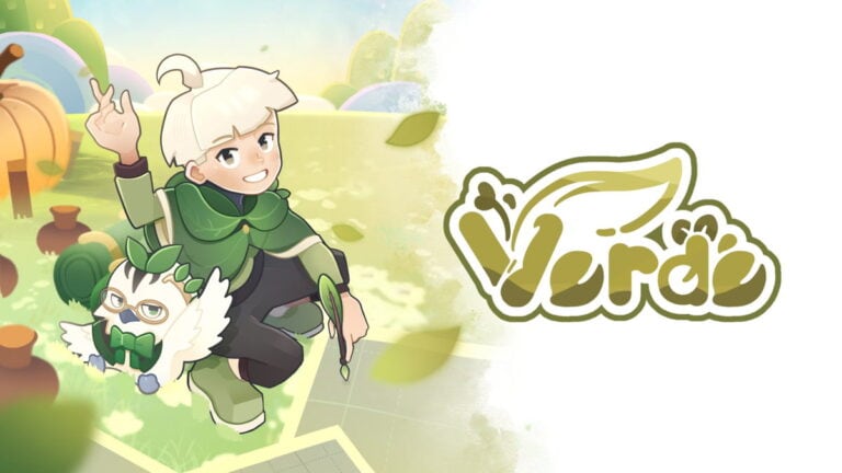 Personnage de jeu vidéo avec un animal de compagnie dans un décor coloré de verdure et de nature, évoquant un univers fantastique et ludique.