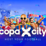 Image promotionnelle de Copa City avec des joueurs de football, mascottes et logos de clubs célèbres comme Bayern Munich, Borussia Dortmund et Arsenal.