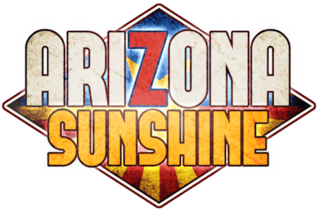 Logo du jeu vidéo Arizona Sunshine avec le titre et un fond désertique, illustrant le thème de l'apocalypse zombie pour une review de jeux vidéo.