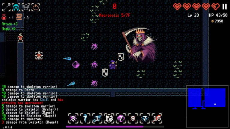 Capture d'écran d'un jeu vidéo pixel art avec un boss géant et des personnages en combat dans un environnement sombre et mystérieux.