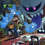 Illustration de Luigi dans un décor de maison hantée avec des fantômes et des monstres, évoquant l'ambiance du jeu Luigi's Mansion 3.