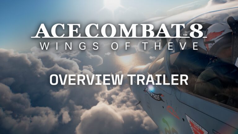 Capture d'écran d'un avion de chasse dans ACE COMBAT 8: WINGS OF THE VELVET, avec un ciel nuageux en arrière-plan.
