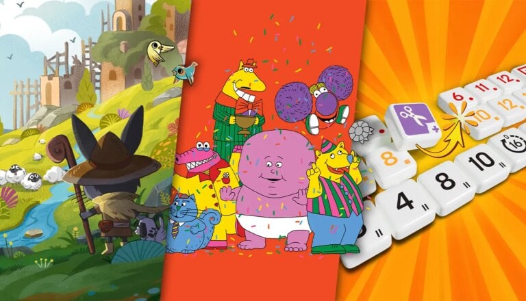 Collection d'images de jeux de société, dessins animés et personnages colorés pour enfants.