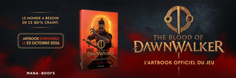 Couverture de l'artbook officiel du jeu vidéo Dawnwalker, illustrée avec un personnage en armure et un fond sombre, promotion pour la sortie le 22 octobre 2026.