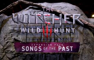 Panneau promotionnel pour l'extension Songs of the Past de The Witcher 3: Wild Hunt, exposé lors de la Gamescom 2026.