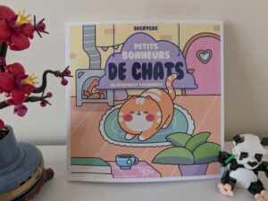 Livre illustré de Beckycas sur les petits bonheurs de chats avec un chat mignon sur la couverture.