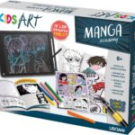 Kit de dessin pour enfants avec tablette LCD, feutres, livres de manga et accessoires pour stimuler la créativité.