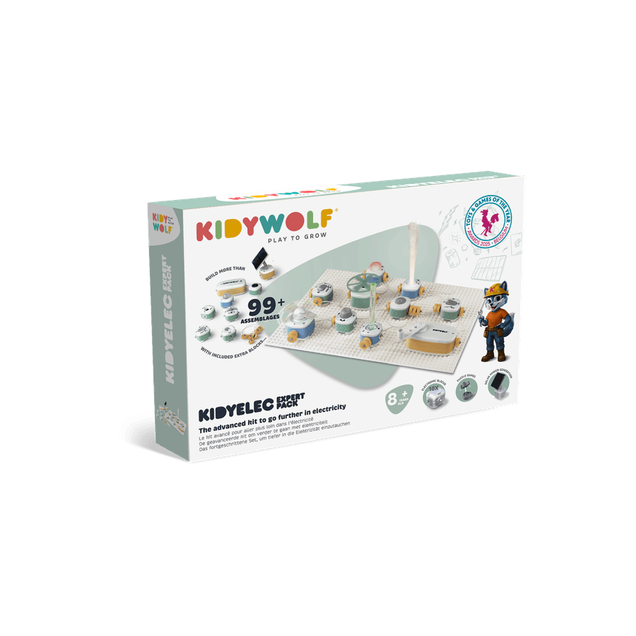 Jeu Kidywolf avec éléments interactifs pour stimuler la créativité et l'apprentissage chez les enfants.