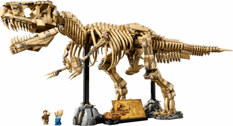 Modèle LEGO du Tyrannosaurus rex, représentant un dinosaure préhistorique en construction détaillée.