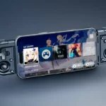 Console portable de jeu avec écran tactile et manettes intégrées, idéale pour les gamers en déplacement.