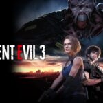 Personnages principaux de Resident Evil 3 sur Switch 2, avec une menace zombifiée en arrière-plan.