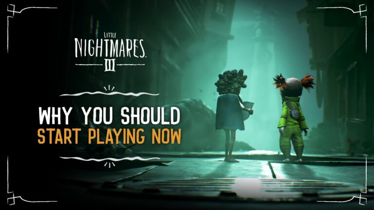 Capture d'écran de Little Nightmares III montrant deux personnages dans un environnement sombre et mystérieux.
