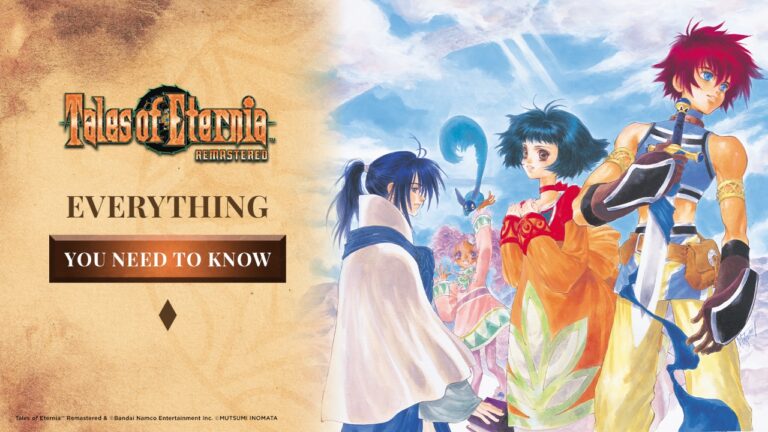 Image promotionnelle de Tales of Eternia Remastered avec personnages principaux en style anime.