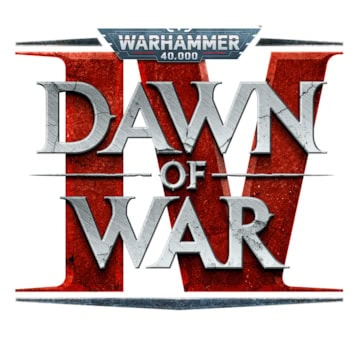 Logo du jeu vidéo Warhammer 40,000 Dawn of War IV, mettant en avant le titre et le style épique du jeu de stratégie en temps réel.